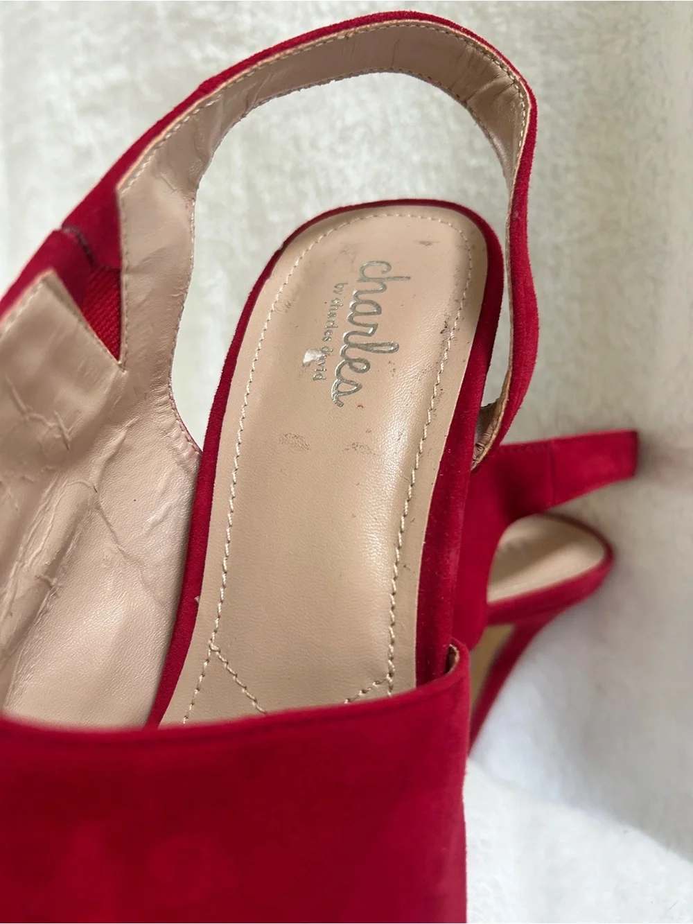 Charles David Red Suede Peep-Toe Slingback Heels